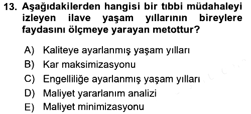 Sağlık Ekonomisi 2017-2018 Dönem Sonu Sınavı - 13. soru