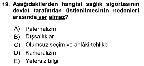 Sağlık Ekonomisi 2024-2025 Dönem Sonu Sınavı - 19. soru