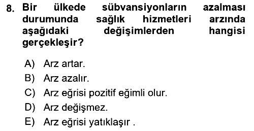 Sağlık Ekonomisi 2021-2022 Yaz Okulu Sınavı - 8. soru