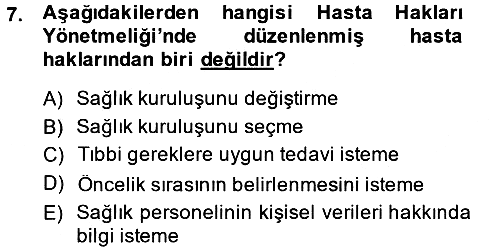 Sağlık Hukuku 2013-2014 Ara Sınav - 7. soru