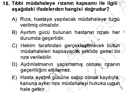 Sağlık Hukuku 2014-2015 Ara Sınav - 15. soru