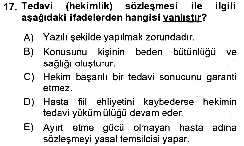 Sağlık Hukuku 2015-2016 Ara Sınav - 17. soru
