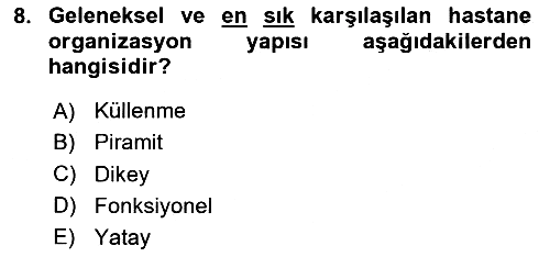 Sağlık İşletmeciliği 2024-2025 Ara Sınav - 8. soru