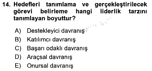 Sağlık İşletmelerinde Davranış 2023-2024 Ara Sınav - 14. soru