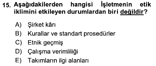 Sağlık İşletmelerinde Davranış 2021-2022 Yaz Okulu Sınavı - 15. soru