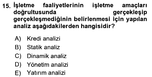 Sağlık İşletmelerinde Finansal Yönetim 2023-2024 Ara Sınav - 15. soru