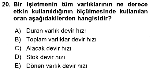 Sağlık İşletmelerinde Finansal Yönetim 2024-2025 Ara Sınav - 20. soru