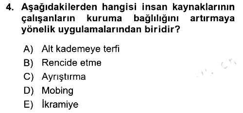 Sağlık İşletmelerinde İnsan Kaynakları Yönetimi 2023-2024 Dönem Sonu Sınavı - 4. soru