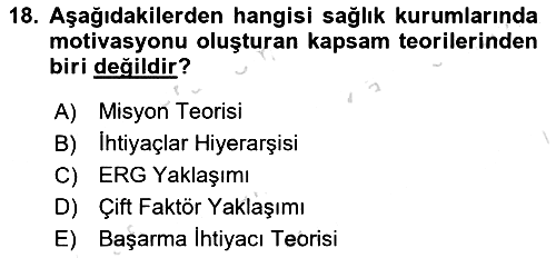 Sağlık İşletmelerinde Yönetim 2022-2023 Ara Sınav - 18. soru