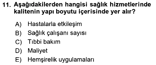 Sağlık İşletmelerinde Yönetim 2023-2024 Dönem Sonu Sınavı - 11. soru