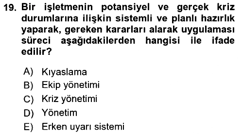 Sağlık İşletmelerinde Yönetim 2024-2025 Dönem Sonu Sınavı - 19. soru