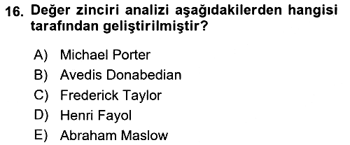 Sağlık İşletmelerinde Yönetim 2023-2024 Yaz Okulu Sınavı - 16. soru