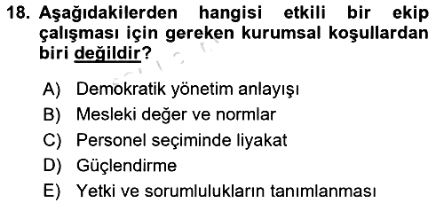 Sağlık İşletmelerinde Yönetim 2024-2025 Yaz Okulu Sınavı - 18. soru