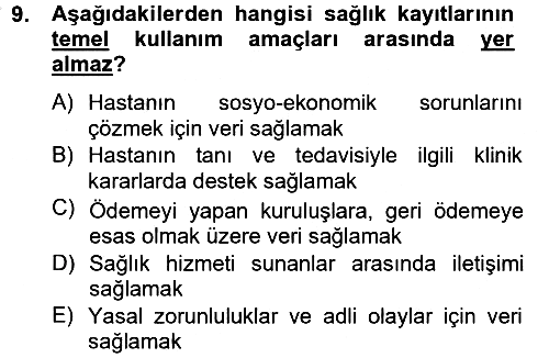 Sağlık Kurumlarında Bilgi Sistemleri 2012-2013 Ara Sınav - 9. soru