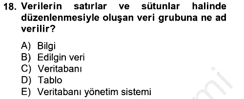 Sağlık Kurumlarında Bilgi Sistemleri 2012-2013 Ara Sınav - 18. soru