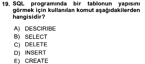 Sağlık Kurumlarında Bilgi Sistemleri 2015-2016 Ara Sınav - 19. soru