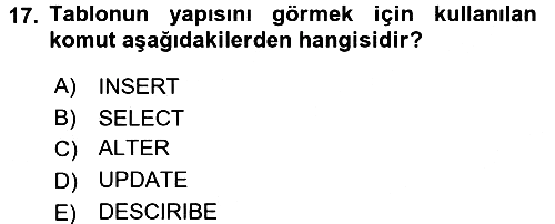 Sağlık Kurumlarında Bilgi Sistemleri 2017-2018 Ara Sınav - 17. soru