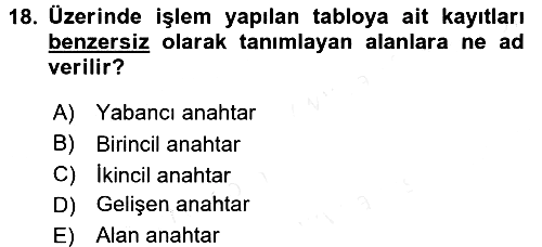 Sağlık Kurumlarında Bilgi Sistemleri 2017-2018 Ara Sınav - 18. soru