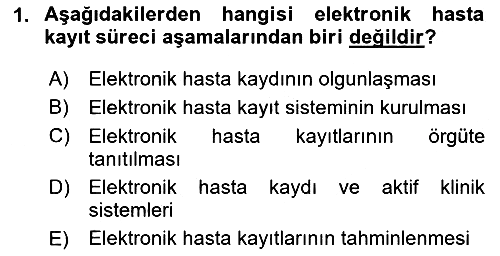 Sağlık Kurumlarında Bilgi Sistemleri 2023-2024 Ara Sınav - 1. soru