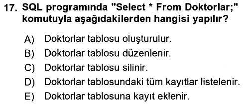 Sağlık Kurumlarında Bilgi Sistemleri 2024-2025 Ara Sınav - 17. soru
