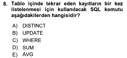 Sağlık Kurumlarında Bilgi Sistemleri 2021-2022 Yaz Okulu Sınavı - 8. soru