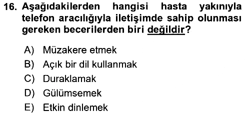 Sağlık Kurumlarında İletişim 2016-2017 3 Ders Sınavı - 16. soru