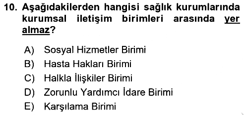 Sağlık Kurumlarında İletişim 2025-2026 Ara Sınav - 10. soru