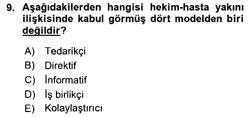 Sağlık Kurumlarında İletişim 2016-2017 Dönem Sonu Sınavı - 9. soru