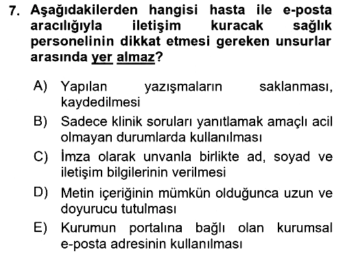 Sağlık Kurumlarında İletişim 2017-2018 Dönem Sonu Sınavı - 7. soru