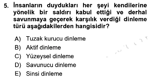 Sağlık Kurumlarında İletişim 2022-2023 Yaz Okulu Sınavı - 5. soru