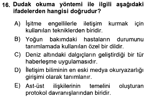 Sağlık Kurumlarında İletişim 2024-2025 Yaz Okulu Sınavı - 16. soru