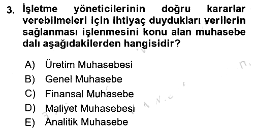 Sağlık Kurumlarında Maliyet Muhasebesi 2021-2022 Ara Sınav - 3. soru