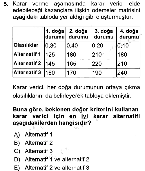 Sağlık Kurumlarında Operasyon Yönetimi 2017-2018 Ara Sınav - 5. soru