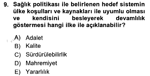 Sağlık Politikaları 2023-2024 Dönem Sonu Sınavı - 9. soru