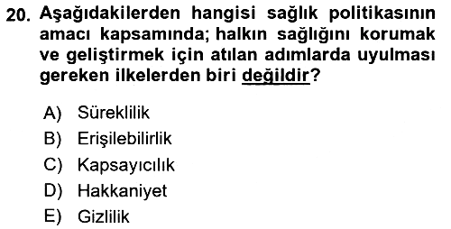 Sağlık Politikaları 2025-2026 Dönem Sonu Sınavı - 20. soru