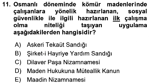 Sağlık Sigortacılığı 2018-2019 3 Ders Sınavı - 11. soru
