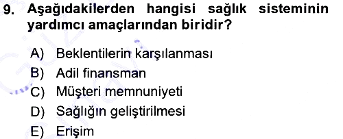 Sağlık Sigortacılığı 2015-2016 Ara Sınav - 9. soru