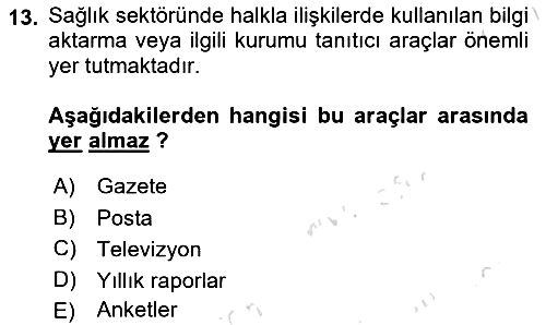 Sağlık Yönetiminde Halkla İlişkiler 2021-2022 Ara Sınav - 13. soru