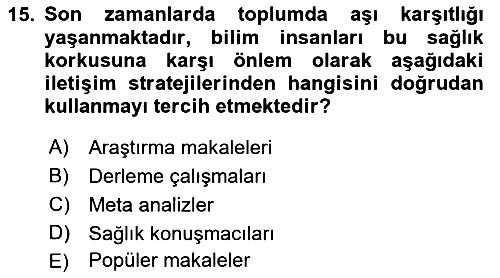 Sağlık Yönetiminde Halkla İlişkiler 2021-2022 Ara Sınav - 15. soru