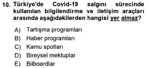 Sağlık Yönetiminde Halkla İlişkiler 2022-2023 Ara Sınav - 10. soru