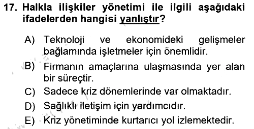 Sağlık Yönetiminde Halkla İlişkiler 2025-2026 Ara Sınav - 17. soru