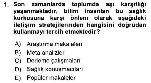 Sağlık Yönetiminde Halkla İlişkiler 2021-2022 Yaz Okulu Sınavı - 1. soru
