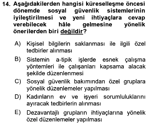 Sosyal Güvenlik 2016-2017 3 Ders Sınavı - 14. soru
