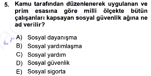 Sosyal Güvenlik 2015-2016 Ara Sınav - 5. soru