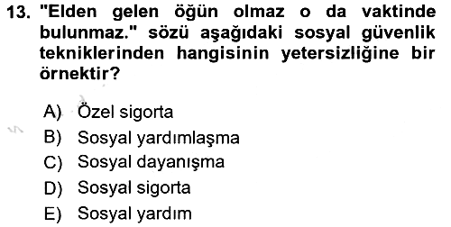 Sosyal Güvenlik 2016-2017 Ara Sınav - 13. soru