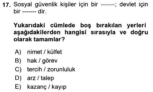 Sosyal Güvenlik 2024-2025 Ara Sınav - 17. soru