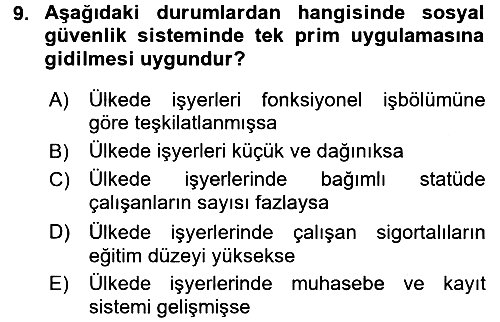 Sosyal Güvenlik 2015-2016 Dönem Sonu Sınavı - 9. soru