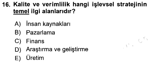 Stratejik Yönetim 2 2023-2024 Ara Sınav - 16. soru