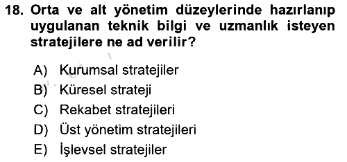 Stratejik Yönetim 2 2023-2024 Ara Sınav - 18. soru