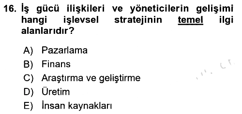 Stratejik Yönetim 2 2024-2025 Ara Sınav - 16. soru